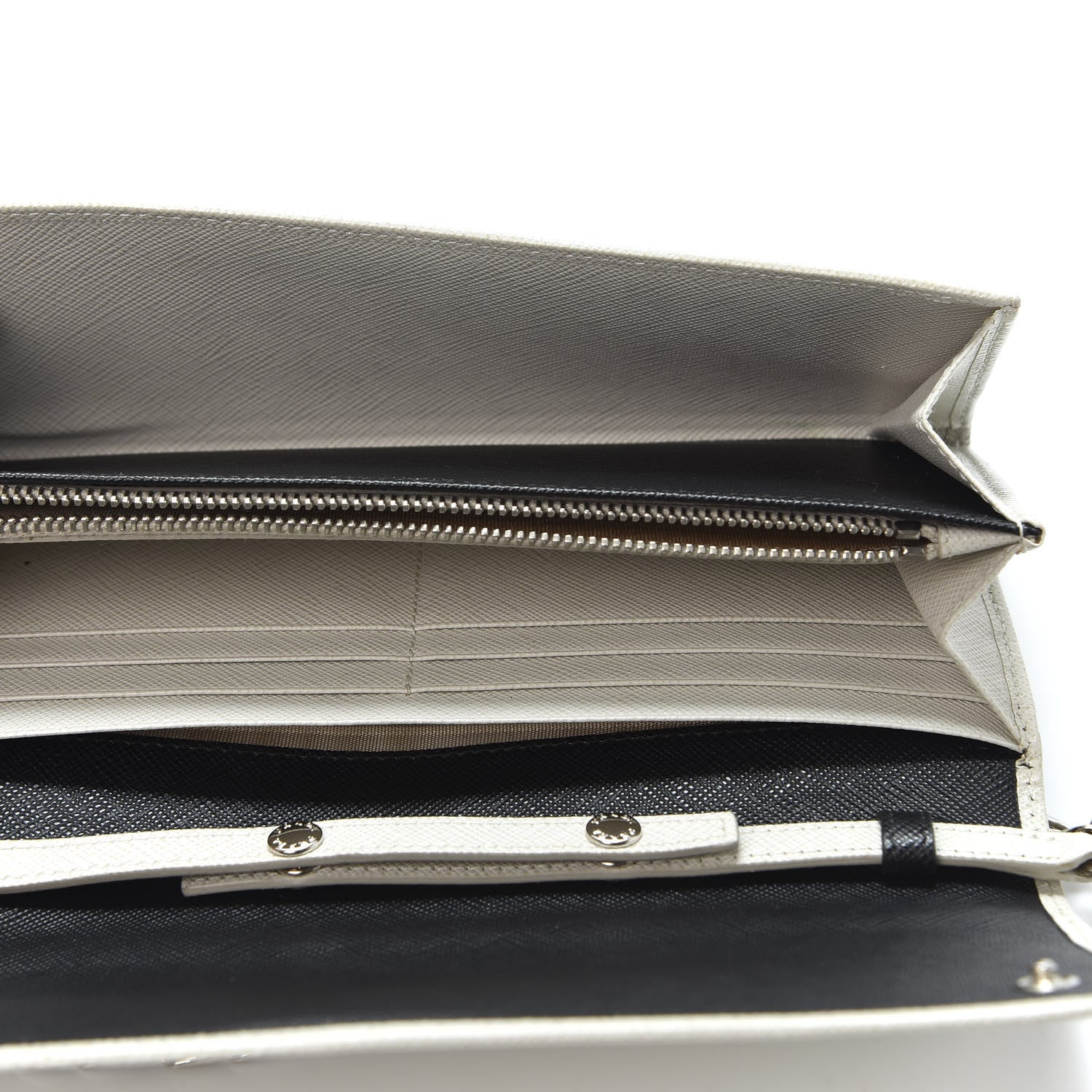 Prada Saffiano Bi-Color Chain Wallet Talco Black 4 of 9