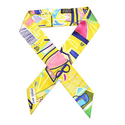 Hermes Silk Modernisme Tropical Twilly Jaune Vif Vert Rose 1 of 4