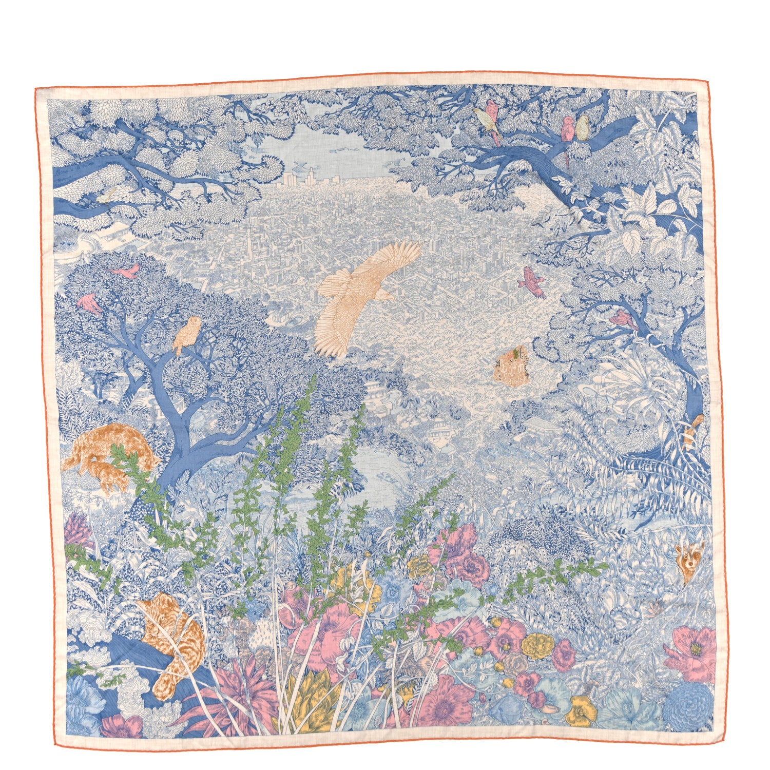 Hermes Cashmere Silk Retour a la Nature 140 Bleu Jean Rose Vert 1 of 5