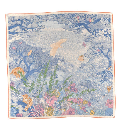 Hermes Cashmere Silk Retour a la Nature 140 Bleu Jean Rose Vert 1 of 5
