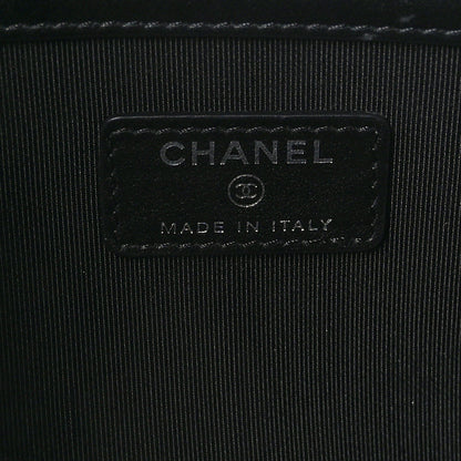 Chanel Coated Canvas Calfskin Camellia Printed Pouch Black Beige 6 of 7
