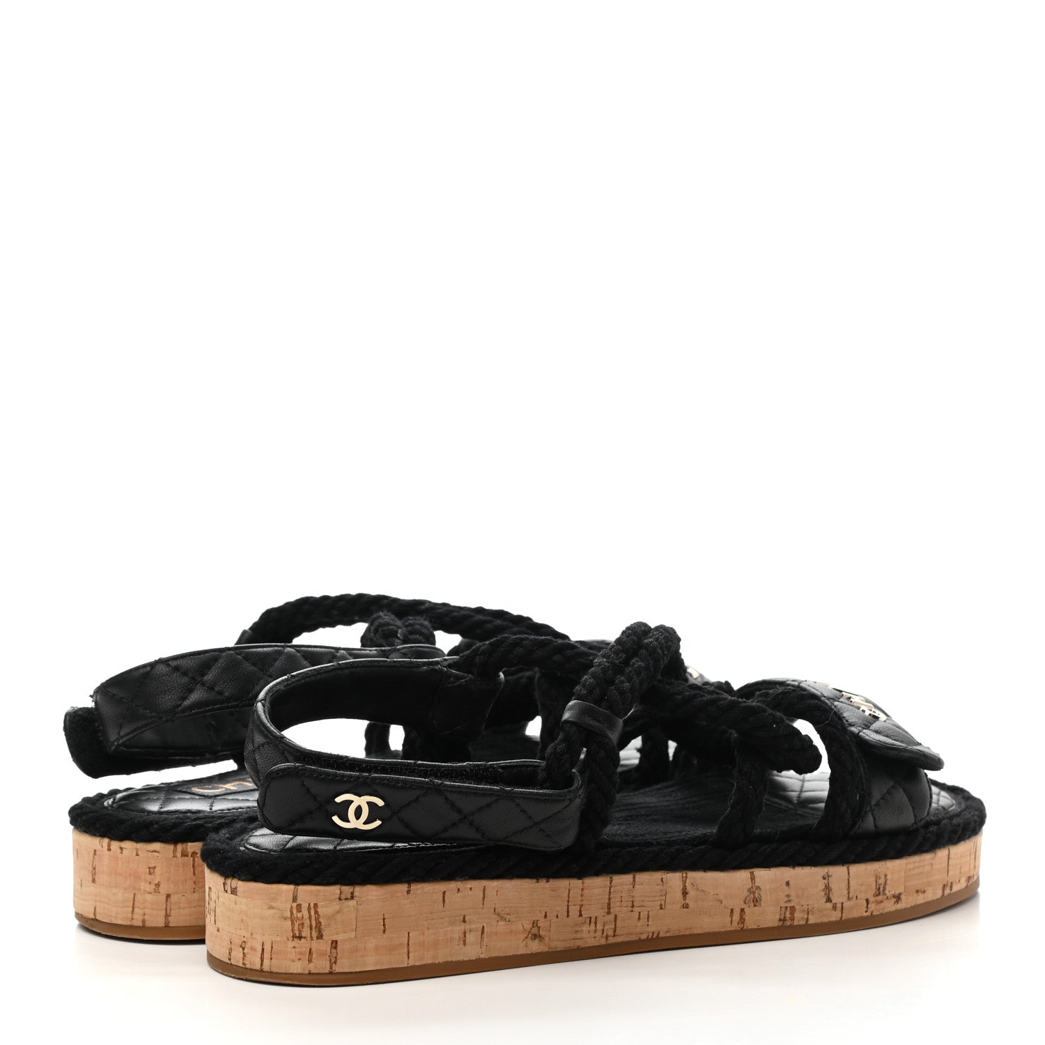 Chanel Cord Lambskin Quilted Logo Sandals 39 Black 4 of 9