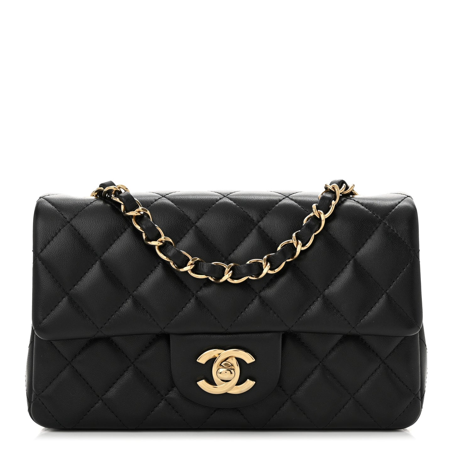 Lambskin Quilted Mini Rectangular Flap Black