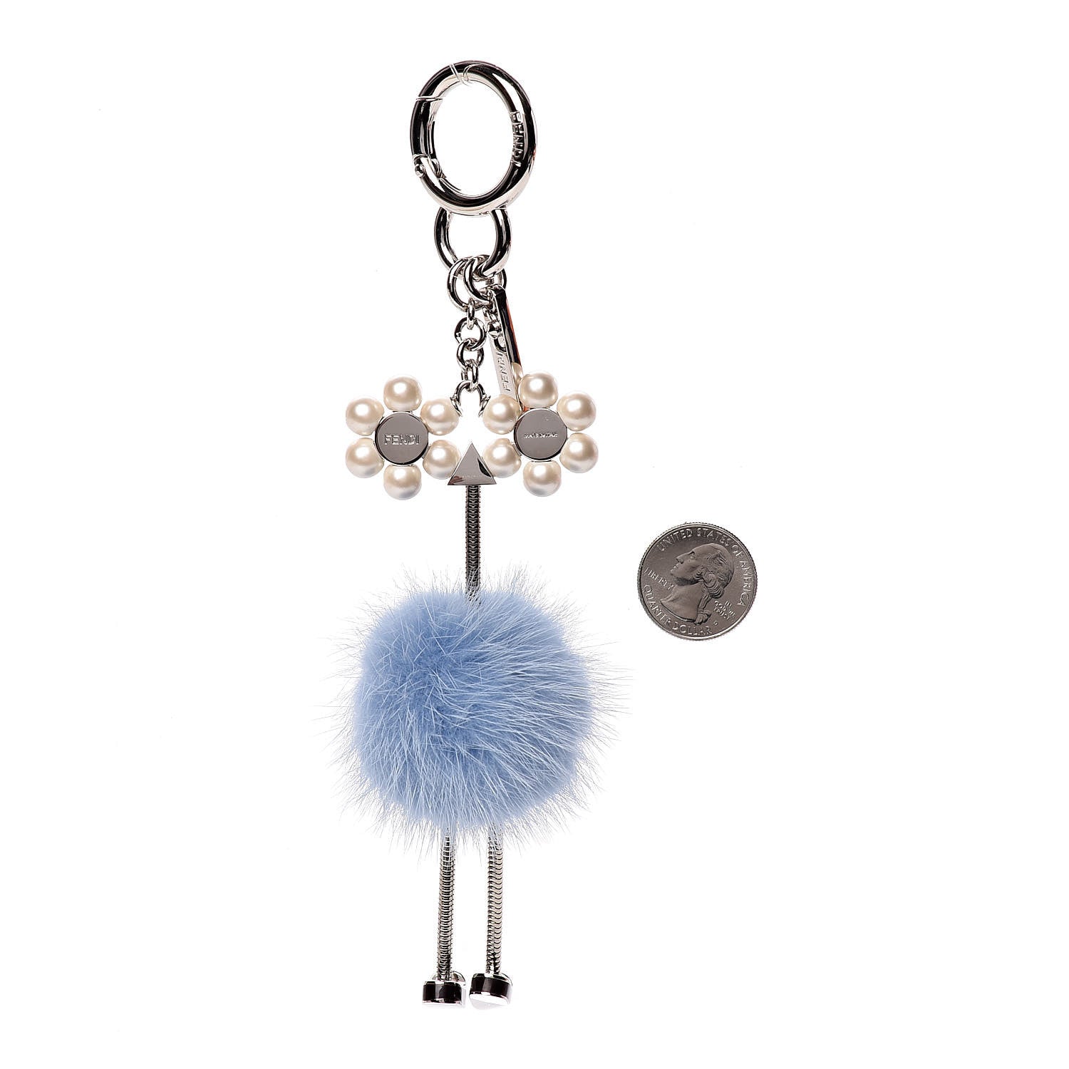 Fendi Mink Fur Pearl Chick Pom Pom Bag Charm Azzurro 2 of 2