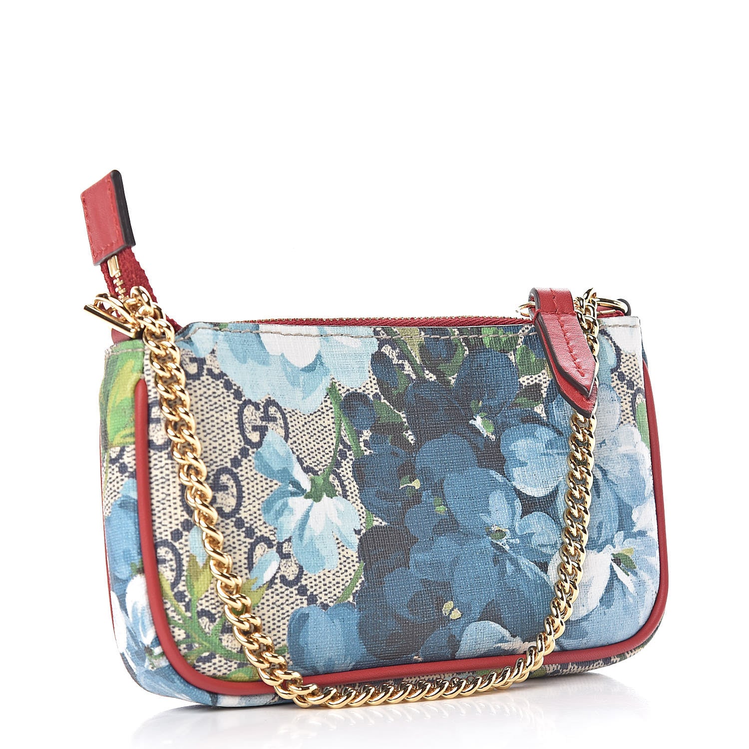 Gucci GG Supreme Monogram Blooms Mini Chain Bag Beige Blue Navy Hibiscus Red 3 of 10
