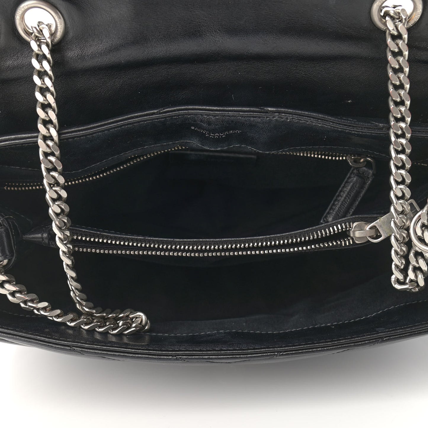 Calfskin Y Quilted Monogram Medium Loulou Chain Satchel Black