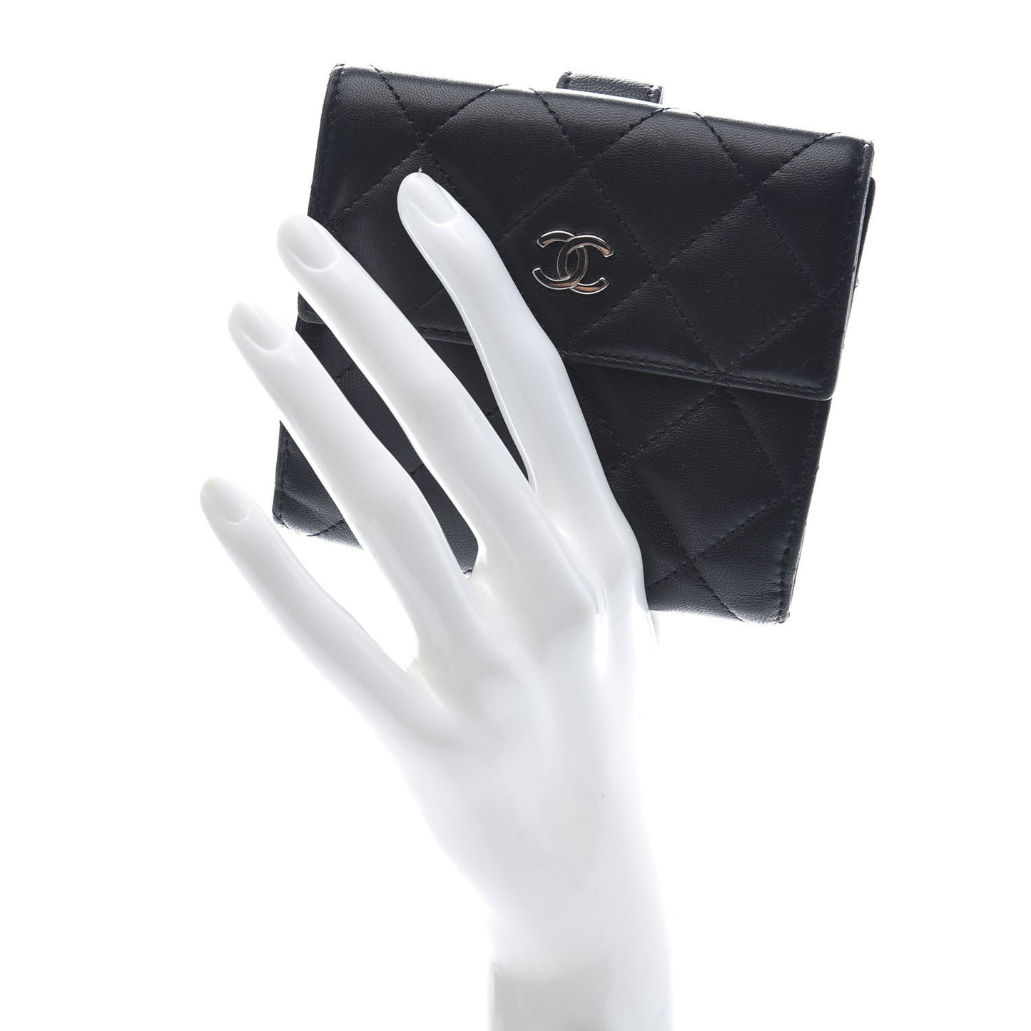 Lambskin Quilted Compact French Flap Wallet Black