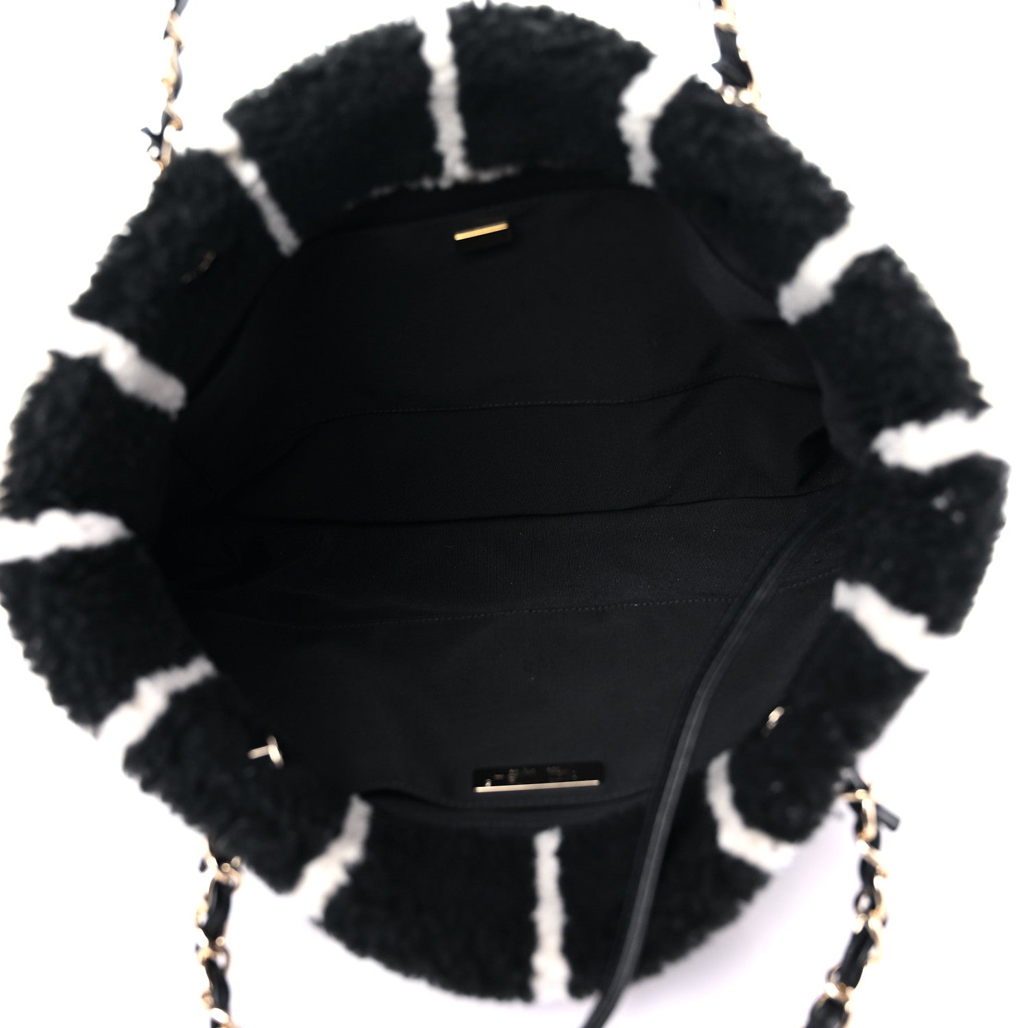 Chanel Shearling Lambskin Fluffy Tartan Shopping Bag Black White 5 of 12