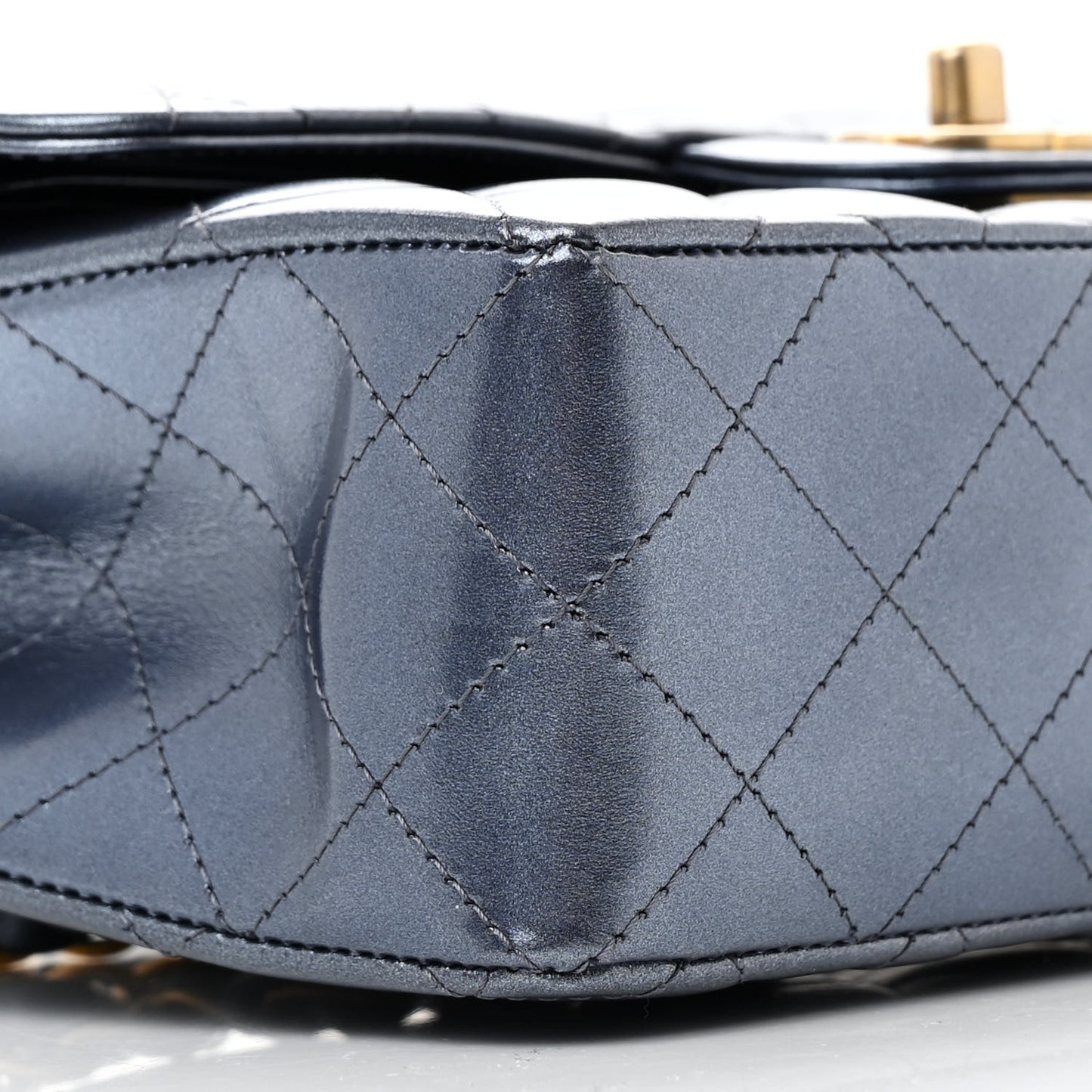 Metallic Lambskin Quilted Small Double Flap Dark Blue