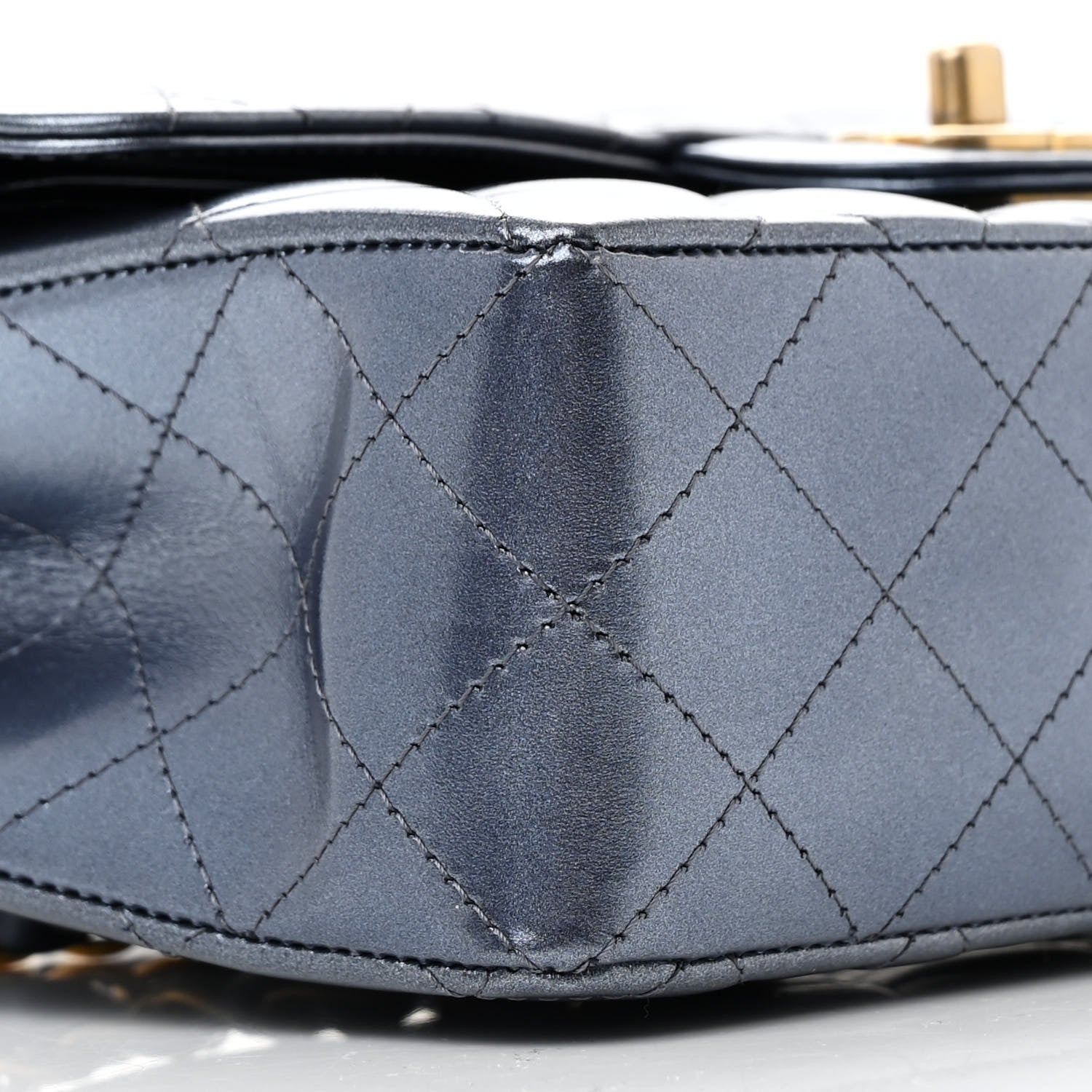 Chanel Metallic Lambskin Quilted Small Double Flap Dark Blue 9 of 12
