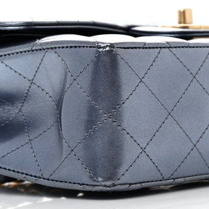 Chanel Metallic Lambskin Quilted Small Double Flap Dark Blue 9 of 12