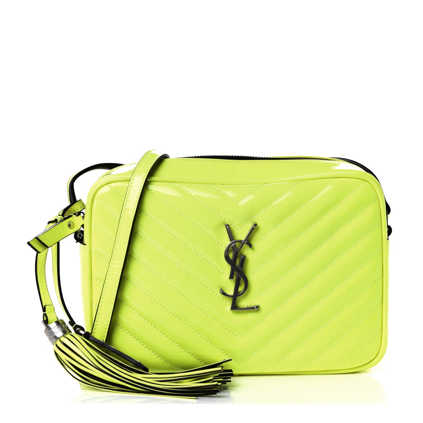 Patent Calfskin Matelasse Monogram Lou Camera Bag Neon Yellow