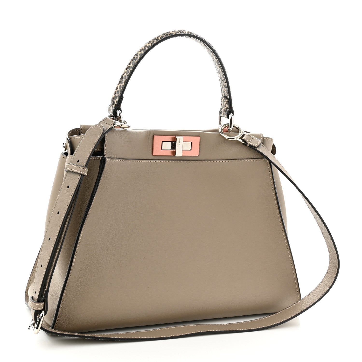 Fendi Vitello Seta Shiny Nappa Elaphe Medium Peekaboo Iconic Satchel Tortora Natural Ebano 3 of 9