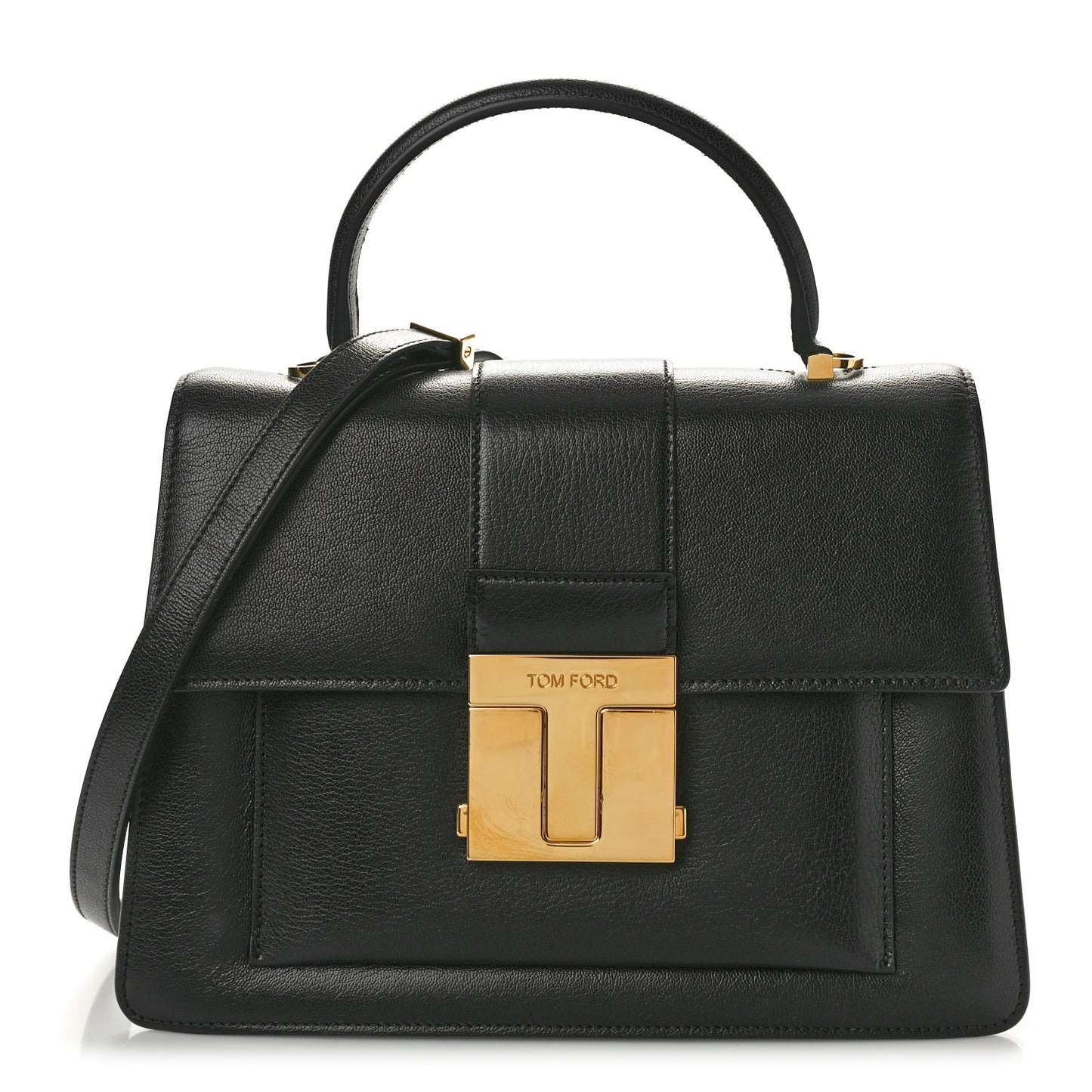 Shiny Goatskin Top Handle Day Bag Black
