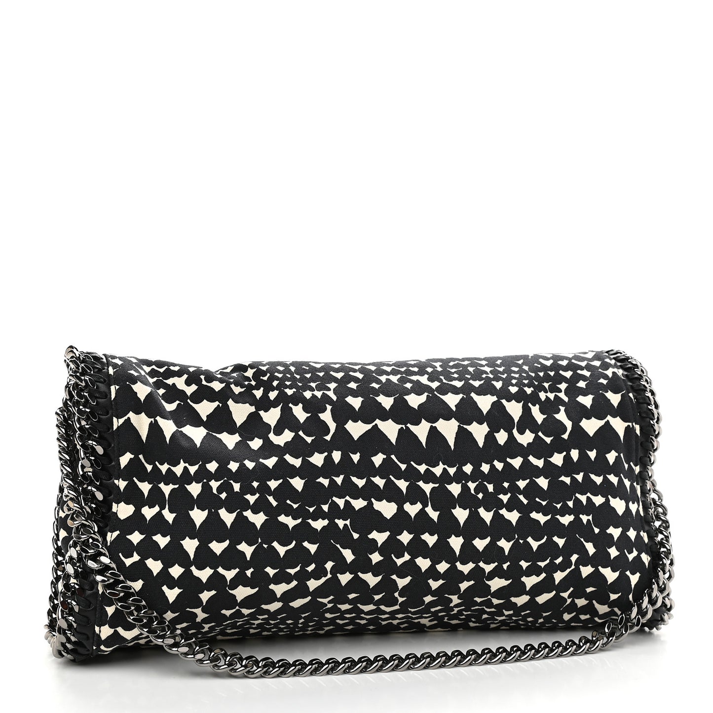 Cotton Canvas Hearts Falabella Fold Over Tote Black White
