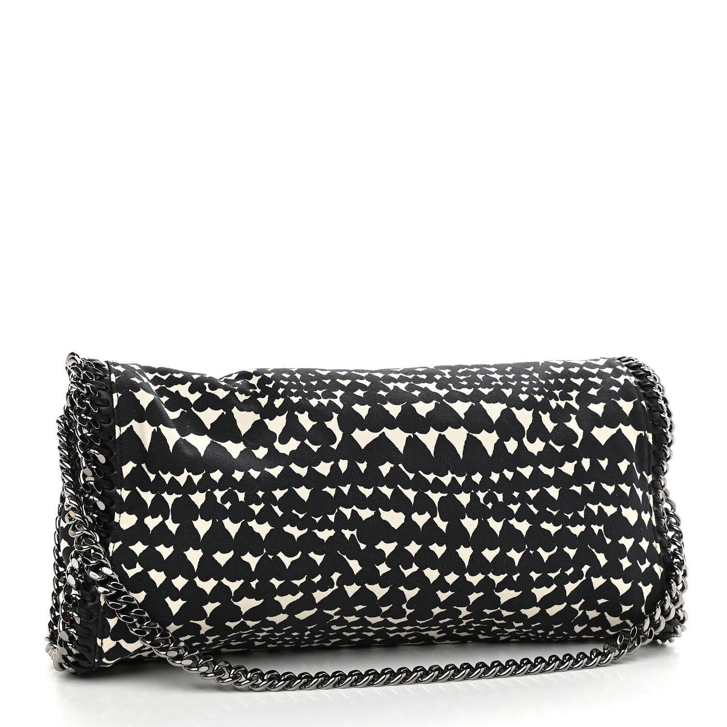 Stella McCartney Cotton Canvas Hearts Falabella Fold Over Tote Black White 3 of 9