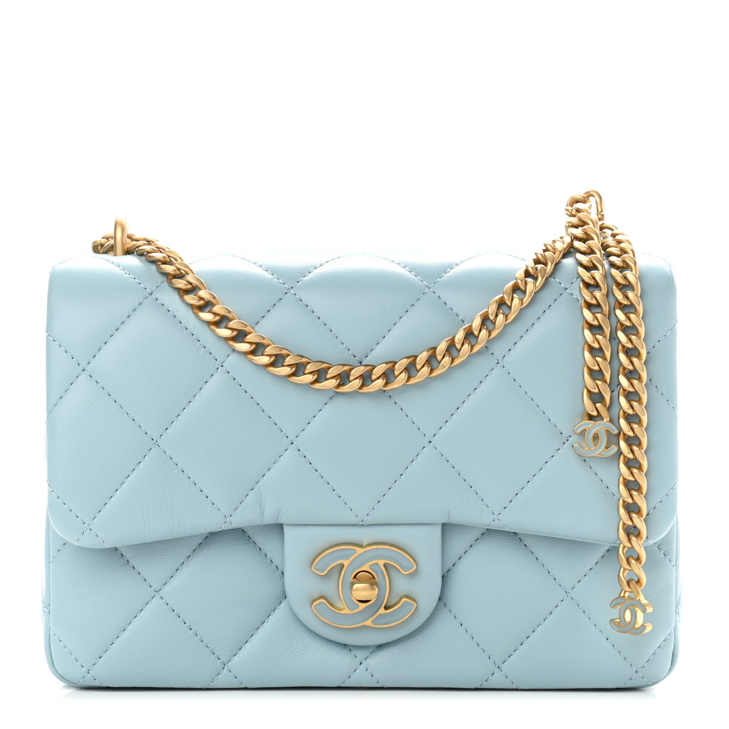 Chanel Lambskin Enamel Quilted Pending CC Mini Square Flap Light Blue 1 of 9
