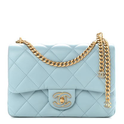 Chanel Lambskin Enamel Quilted Pending CC Mini Square Flap Light Blue 1 of 9