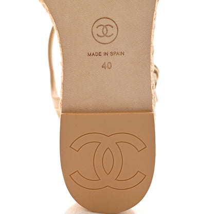 Chanel Lambskin Grosgrain CC Espadrilles Wedges 40 Beige Black 6 of 9