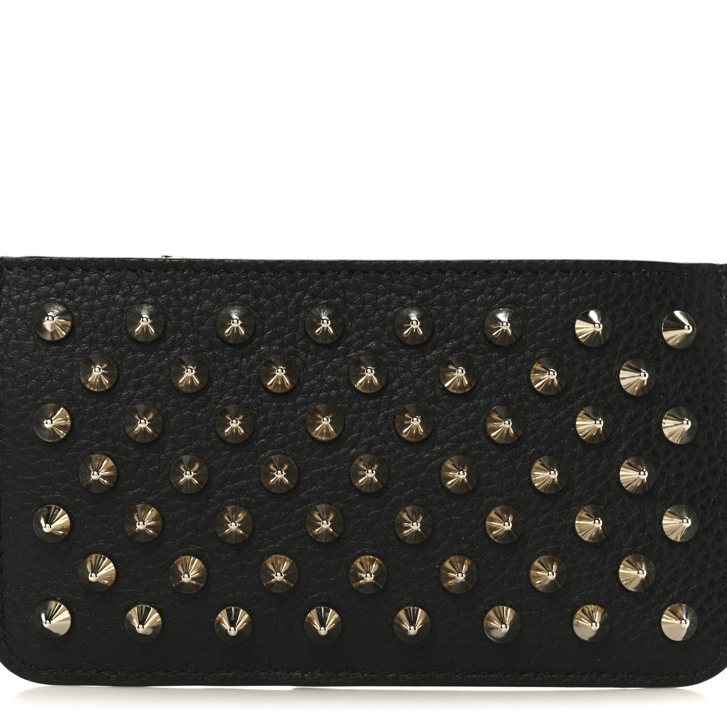 Calfskin Panettone Spiked Zip Card Holder  Black