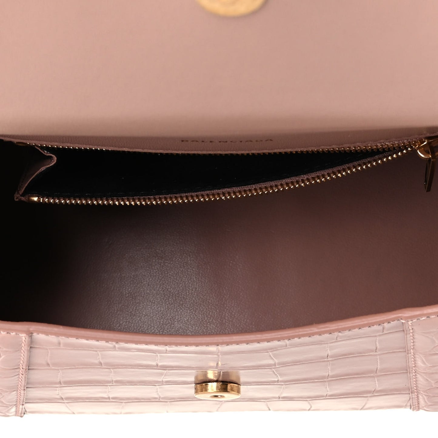 Calfskin Crocodile Embossed Small Hourglass Top Handle Bag Bois De Rose