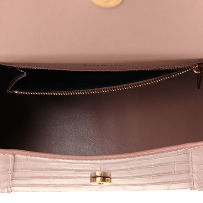 Balenciaga Calfskin Crocodile Embossed Small Hourglass Top Handle Bag Bois De Rose 4 of 6