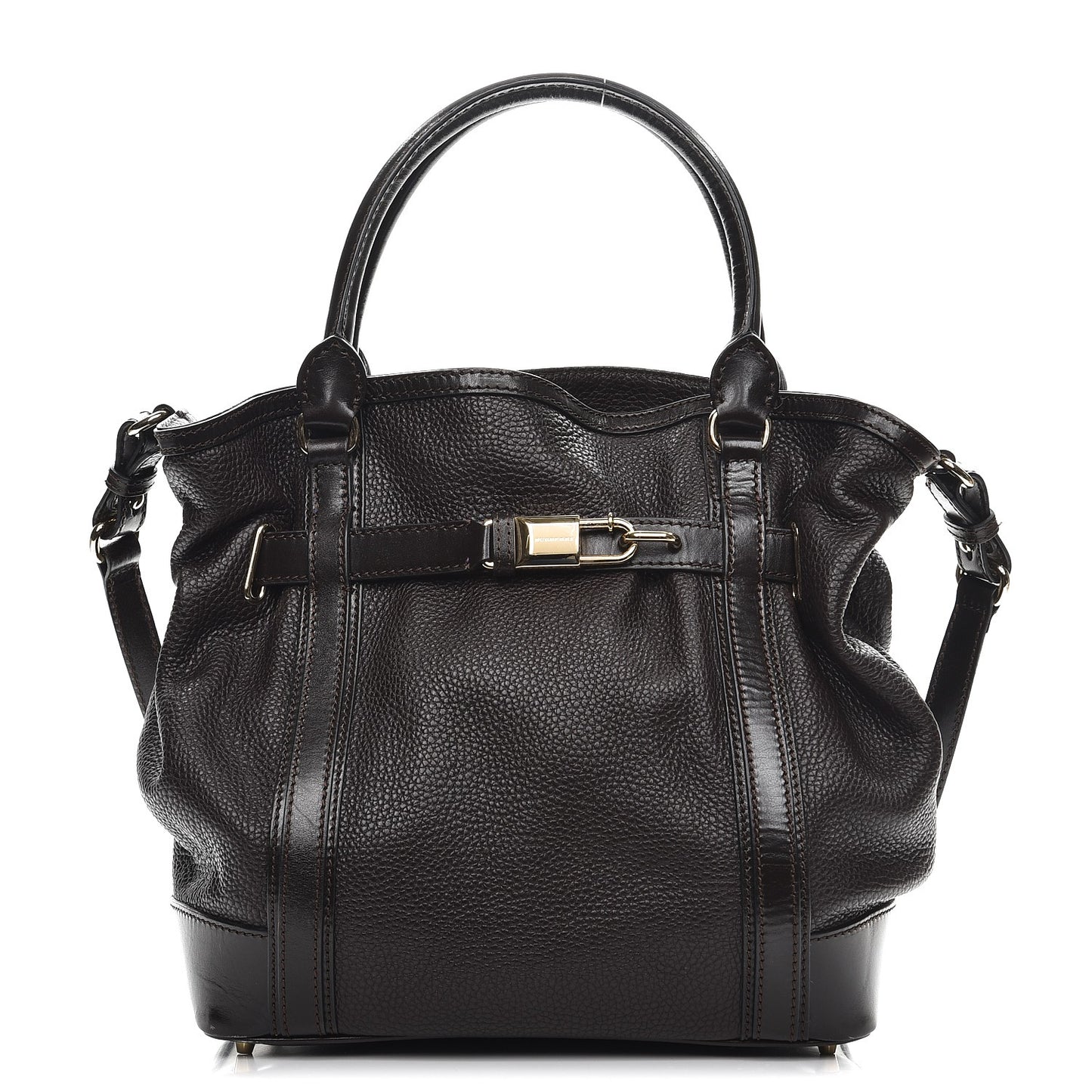 Grainy Calfskin Cinched Tote Dark Brown