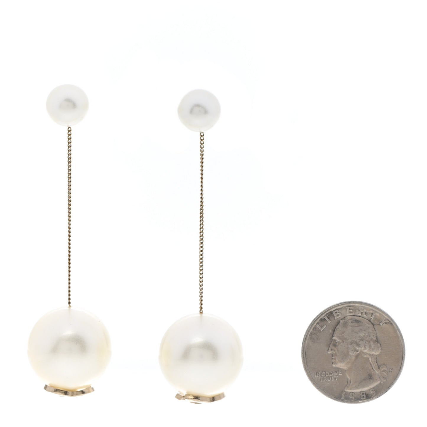 Pearl CC Chain Drop Earrings Gold