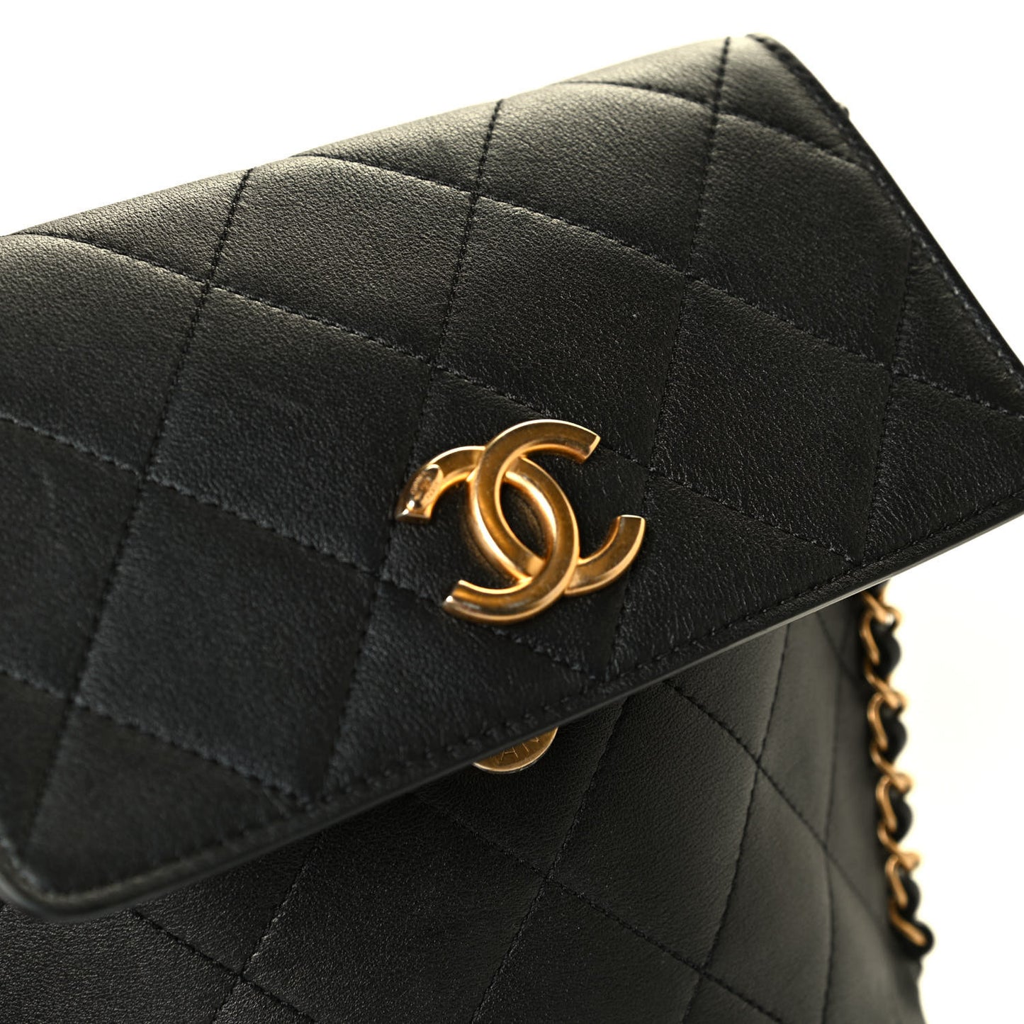 Calfskin Quilted Chain Small Hobo Bag Black