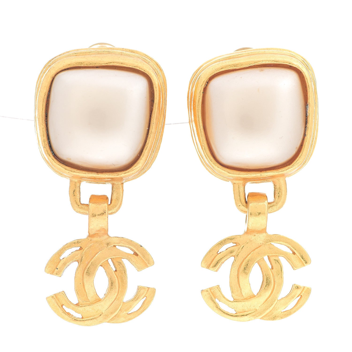 Chanel Pearl CC Dangle Clip On Earrings Gold 1 of 3