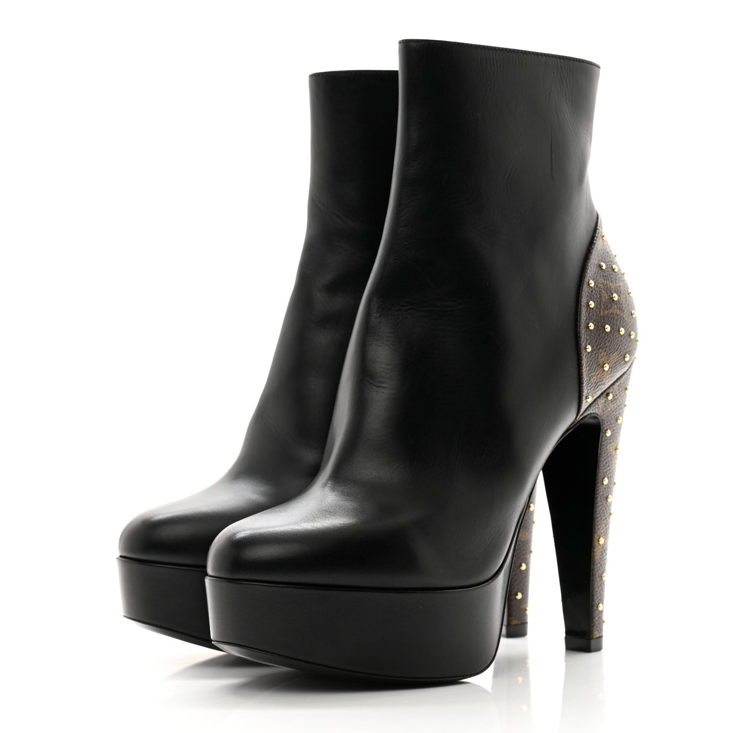 Calfskin Monogram Afterglow Platform Ankle Boots 38 Black