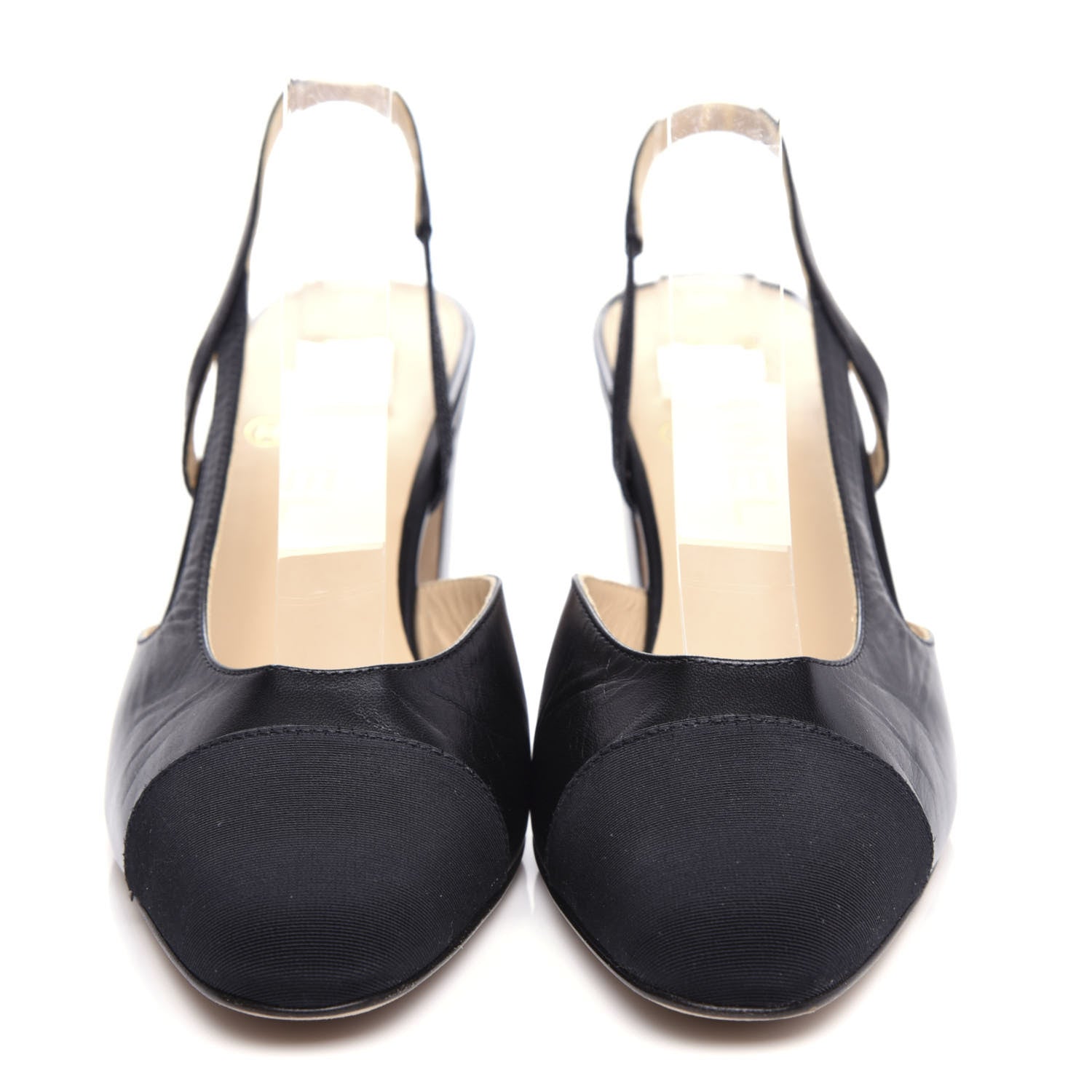 Chanel Goatskin Grosgrain Cap Toe CC Slingback Sandals 38.5 Black 2 of 11