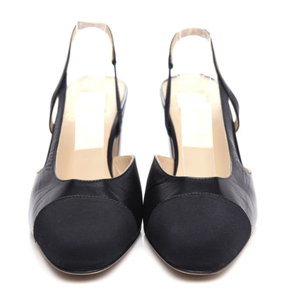 Chanel Goatskin Grosgrain Cap Toe CC Slingback Sandals 38.5 Black 2 of 11