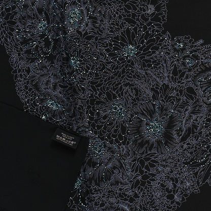Hermes Silk Embroidered Robe Legere Scarf 90 Black Bleu 3 of 4