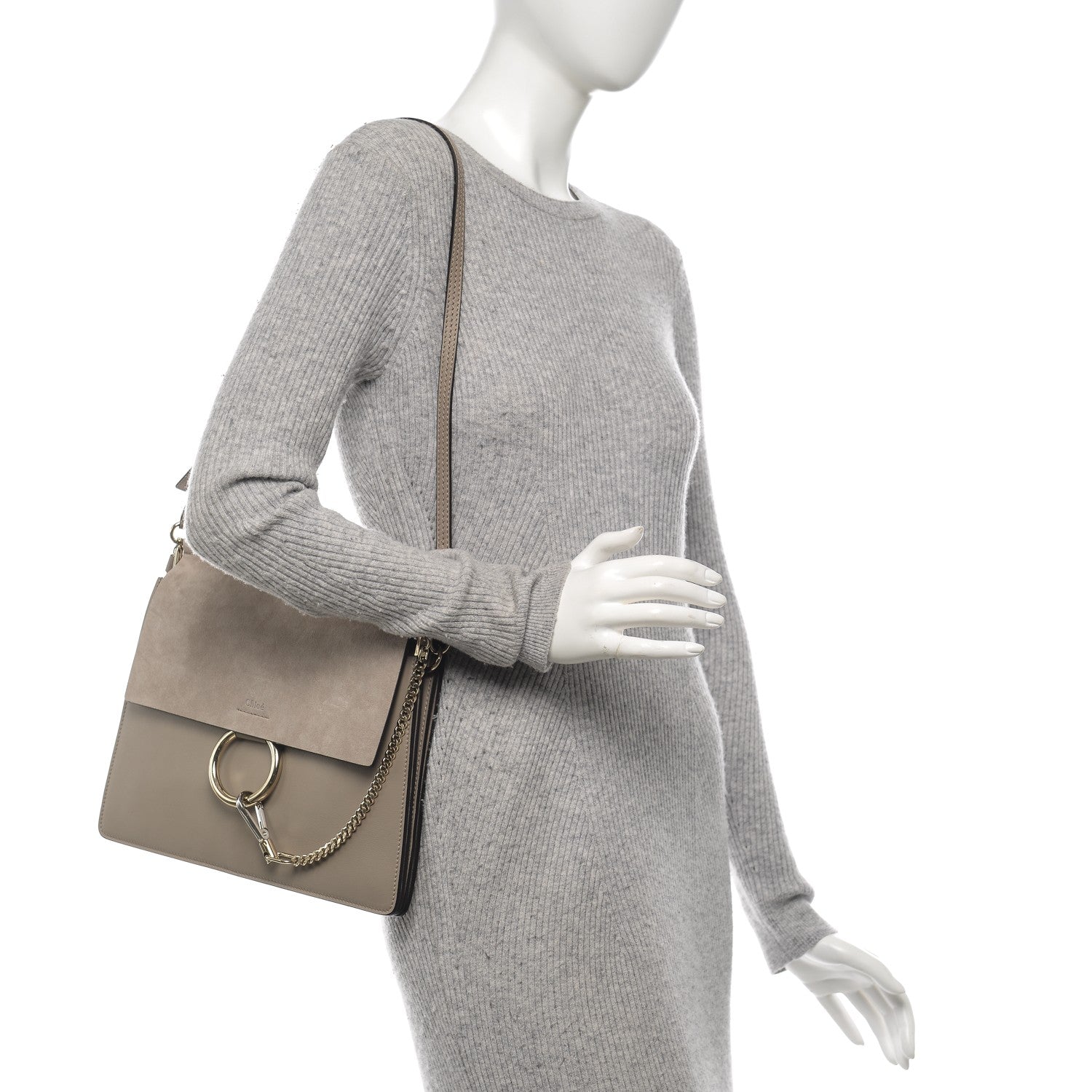 Chloe Calfskin Suede Medium Faye Shoulder Bag Motty Grey 9 of 14