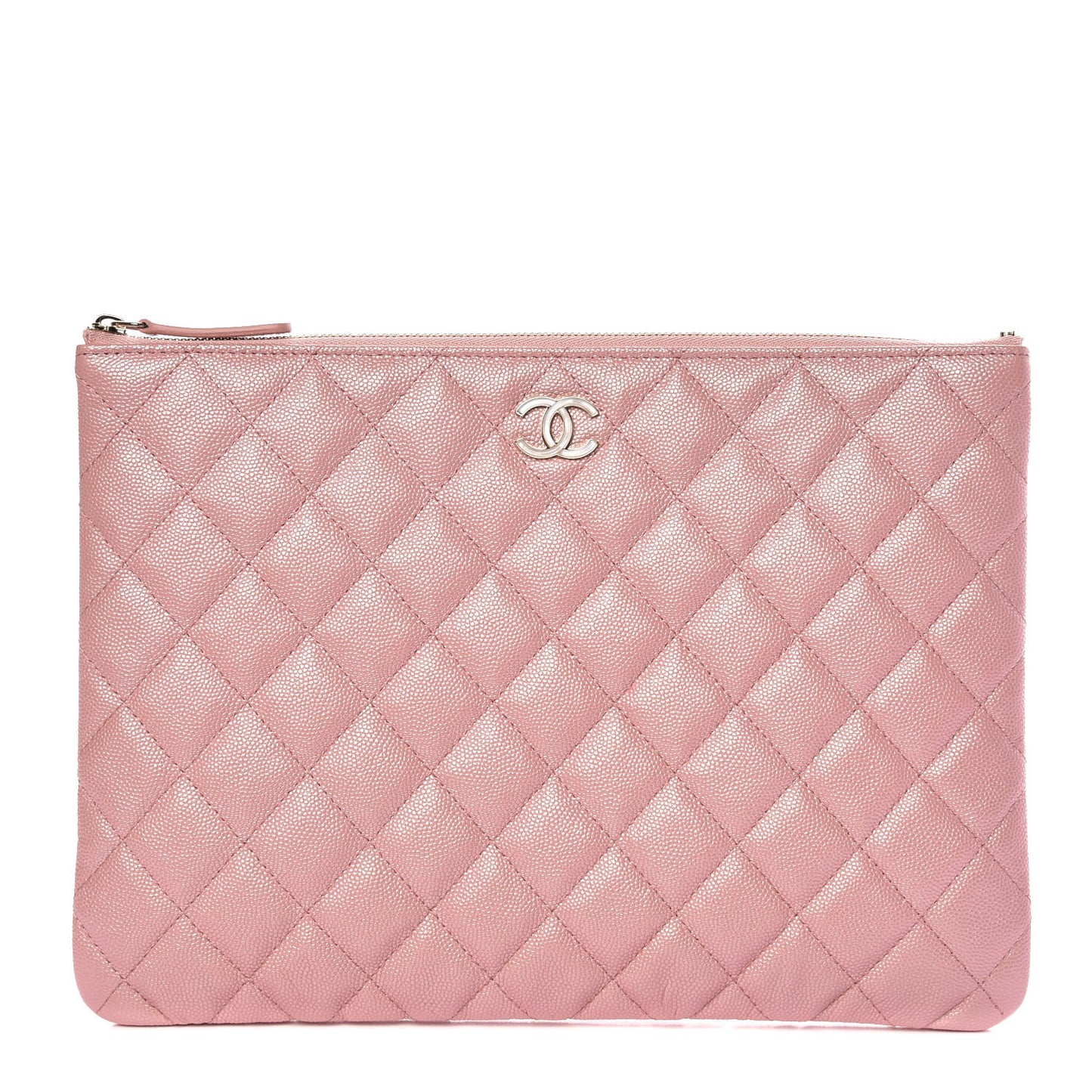 Iridescent Caviar Quilted Medium Cosmetic Case Rose Pink