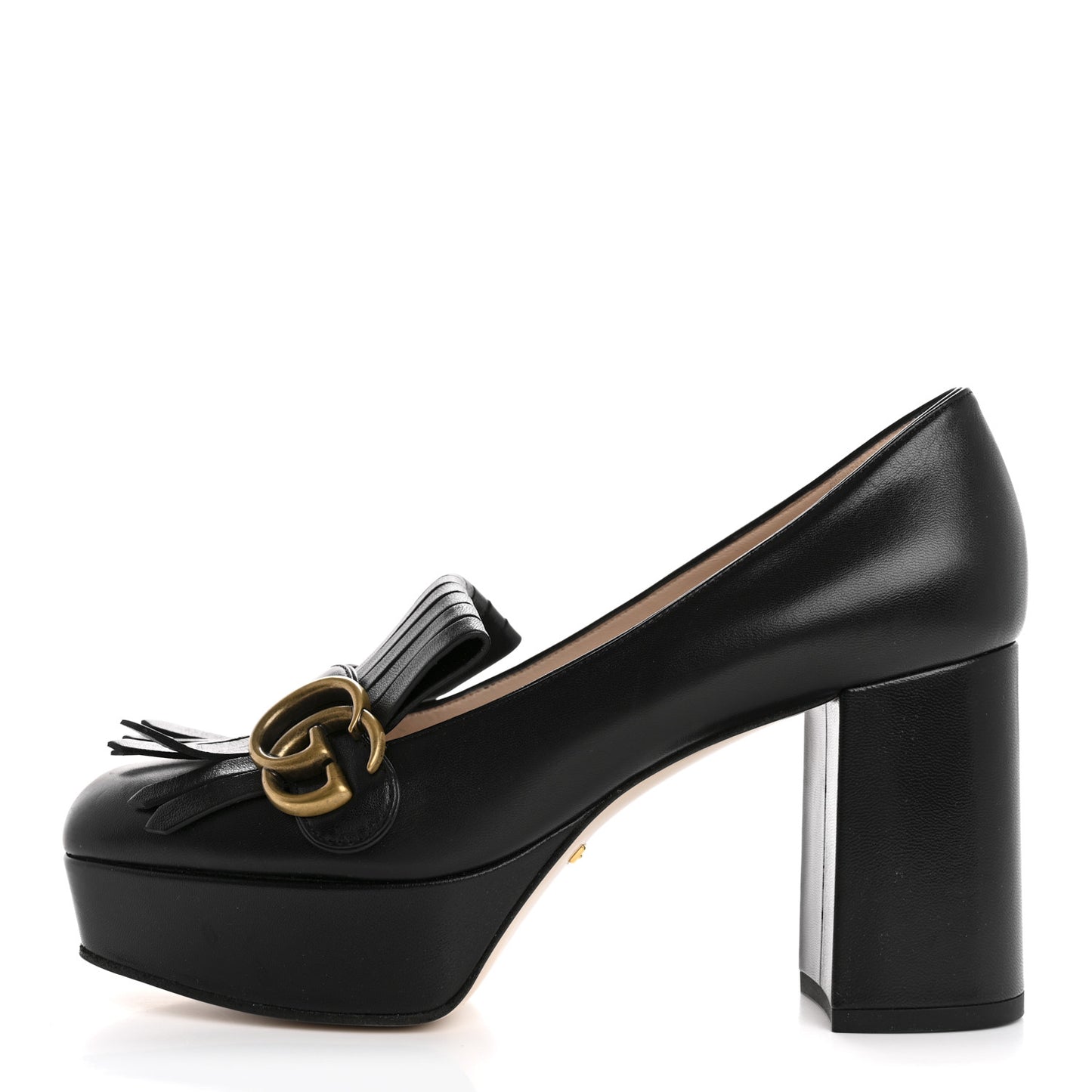 Malaga Kid GG Marmont Fringe Platform Loafer Pumps 37 Black