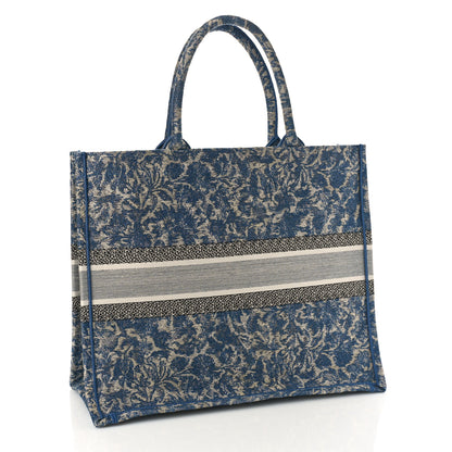 Christian Dior Canvas Embroidered Large Brocart Book Tote Blue 3 of 9