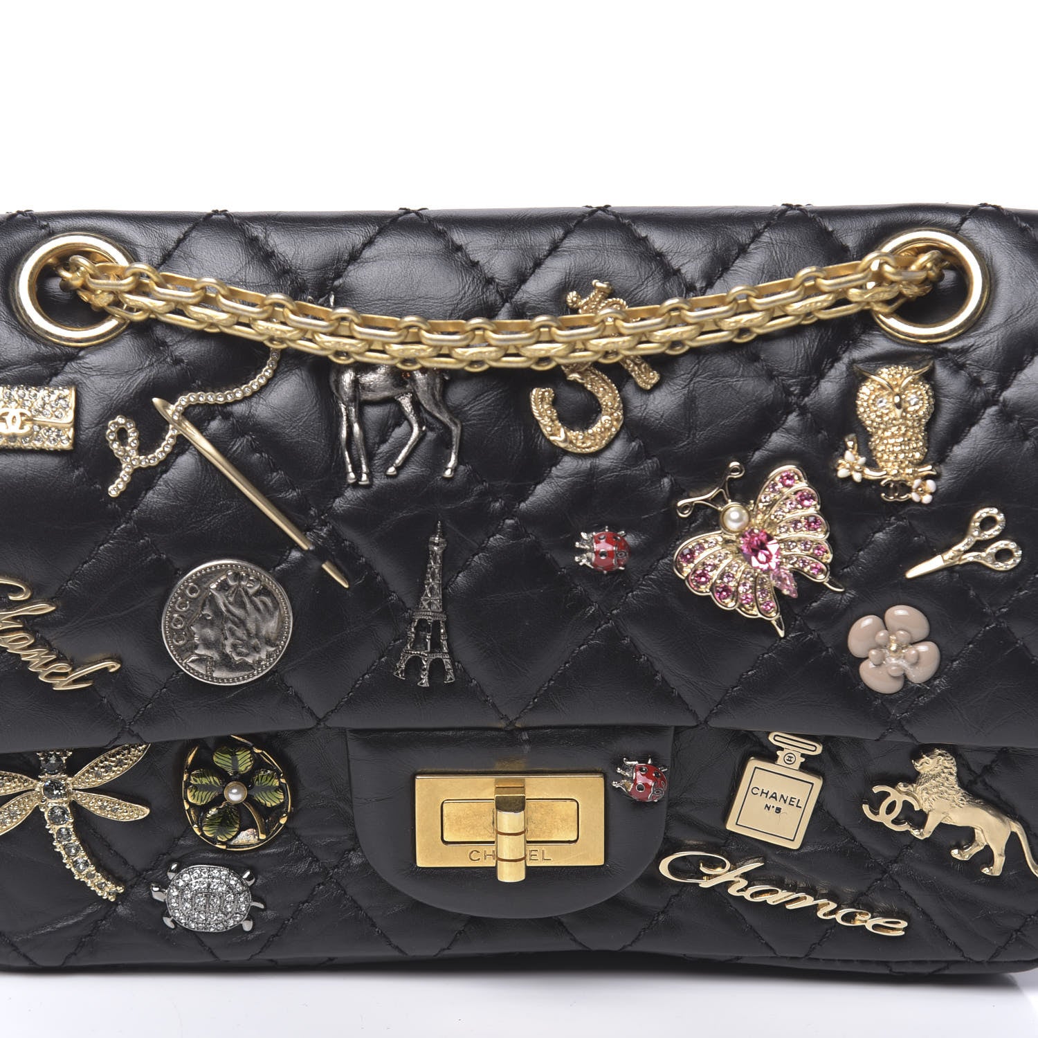 Chanel Aged Calfskin Lucky Charms 2.55 Reissue 224 Flap Black 8 of 12