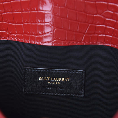 Saint Laurent Calfskin Crocodile Embossed Uptown Monogram Clutch Rouge Eros 7 of 10