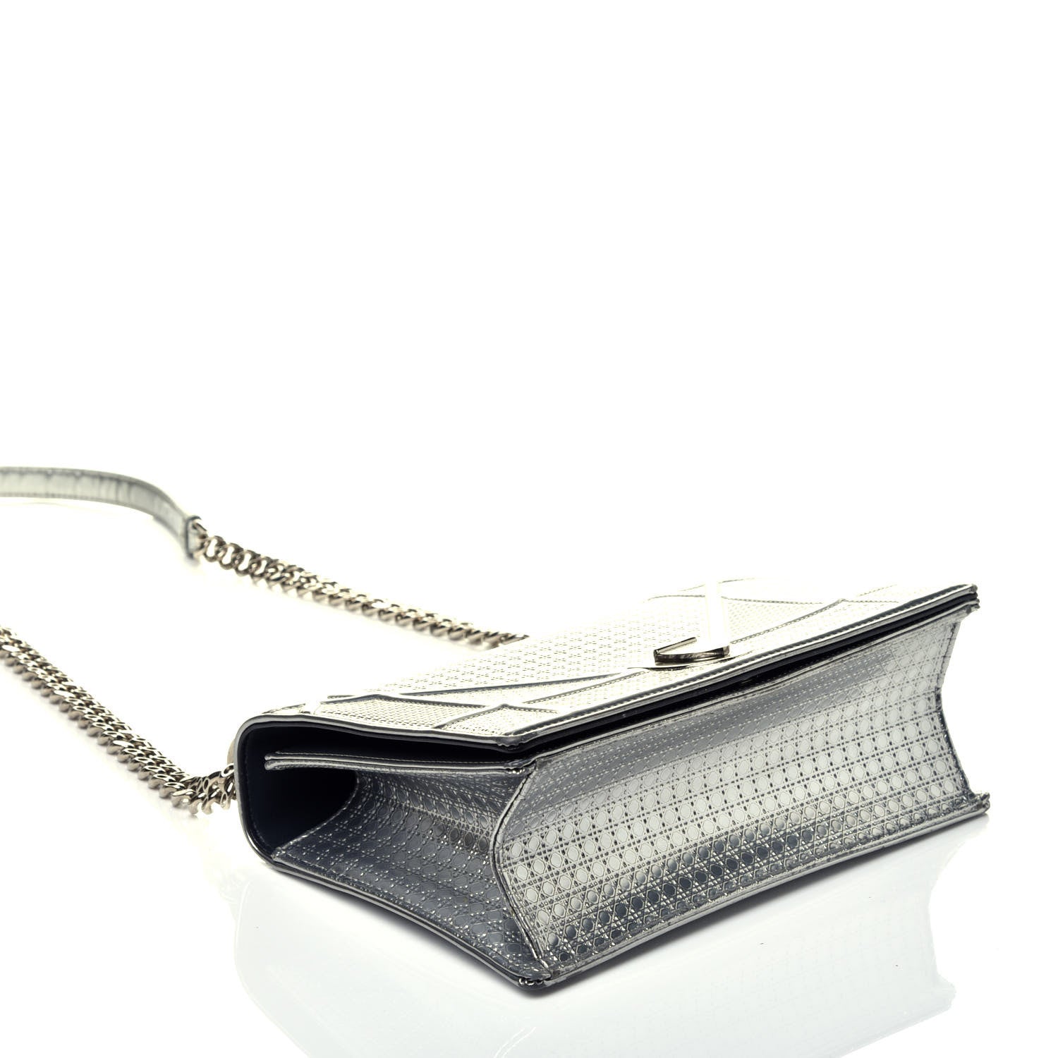 Christian Dior Metallic Patent Micro-Cannage Medium Diorama Flap Bag Silver 4 of 9
