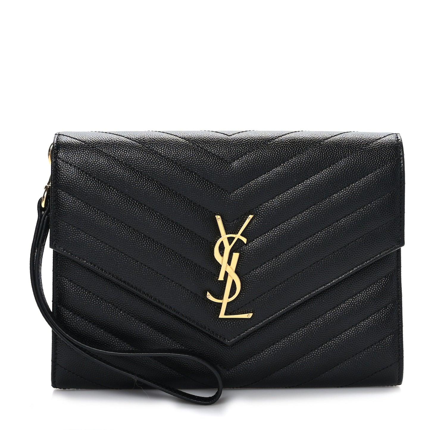 Grain De Poudre Matelasse Chevron Monogram Envelope Clutch Black