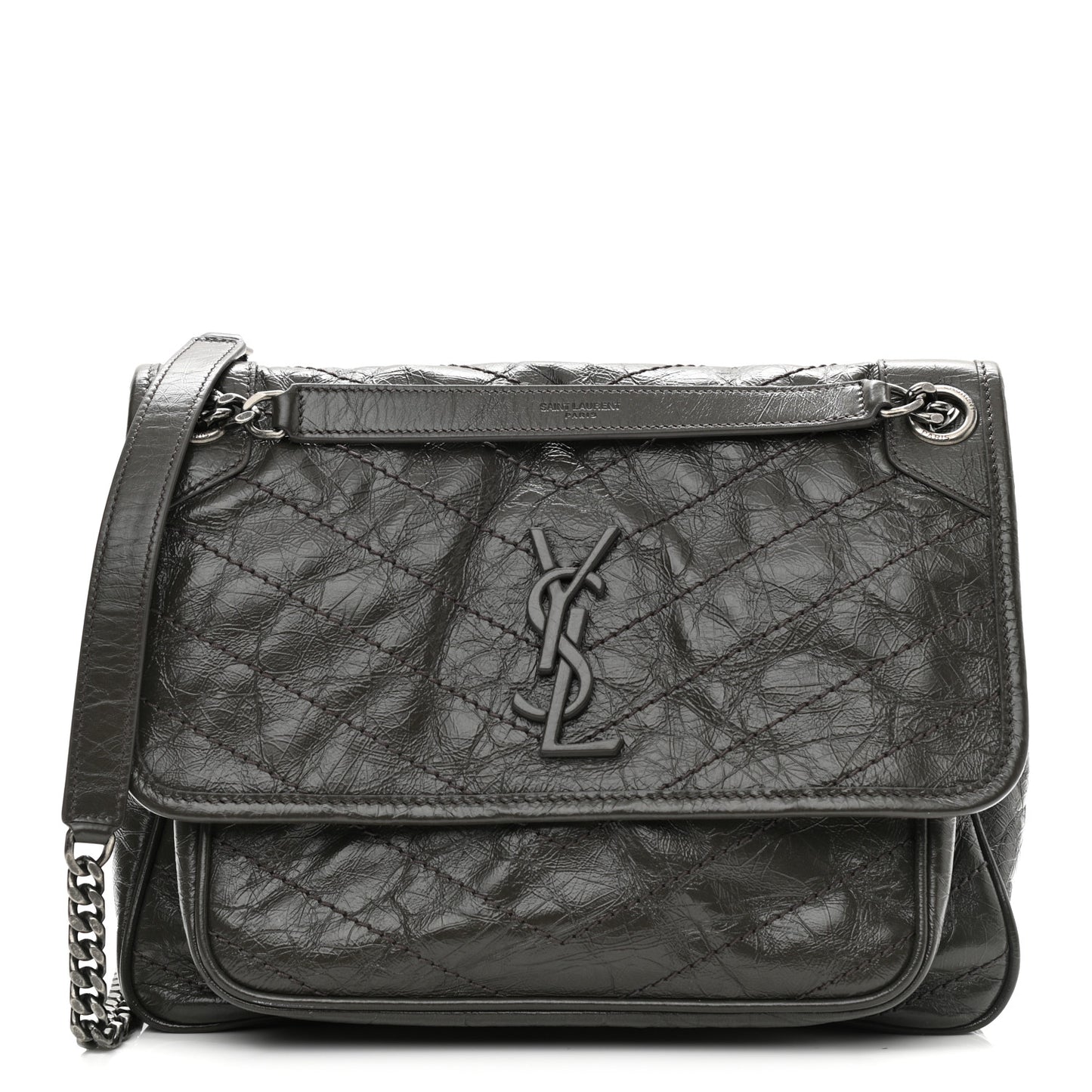 Crinkled Calfskin Matelasse Monogram Medium Niki Chain Pebble