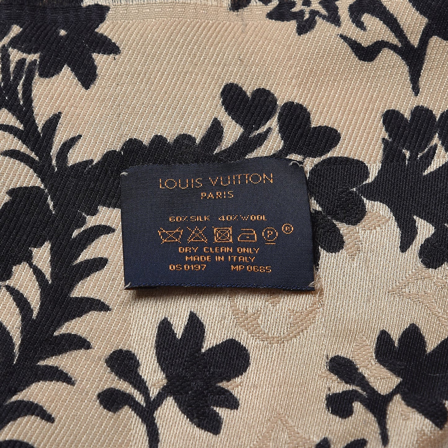Silk Wool Monogram Flower Scarf Dune