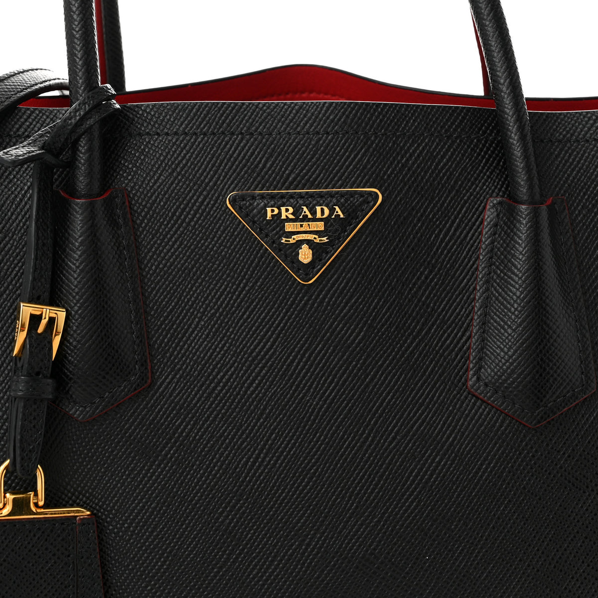 Saffiano Cuir Medium Double Bag Black Fuoco