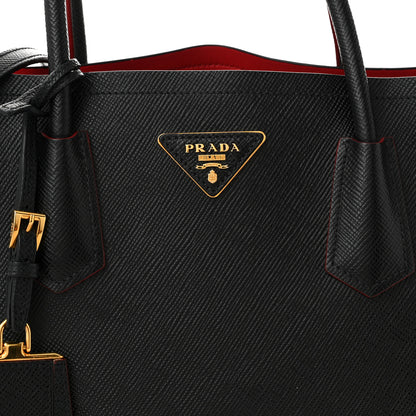 Prada Saffiano Cuir Medium Double Bag Black Fuoco 8 of 11