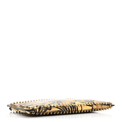 Christian Louboutin Patent Lame Hibiscus Spike Loubiclutch Clutch Black Gold 4 of 8