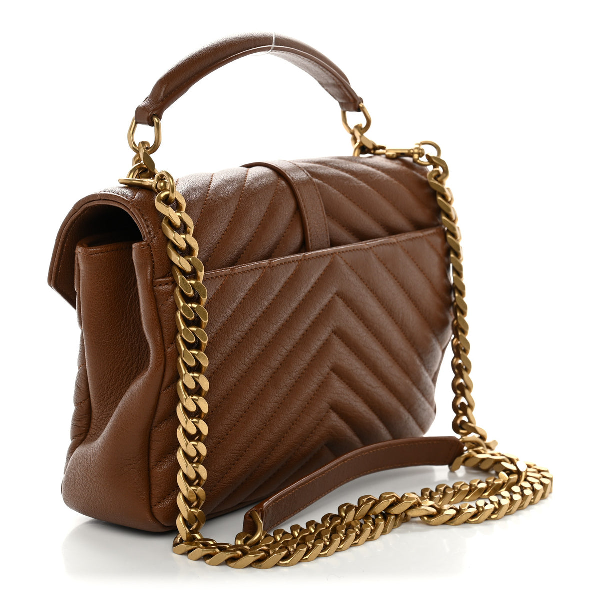 Sheepskin Matelasse Chevron Monogram Medium College Bag Cognac