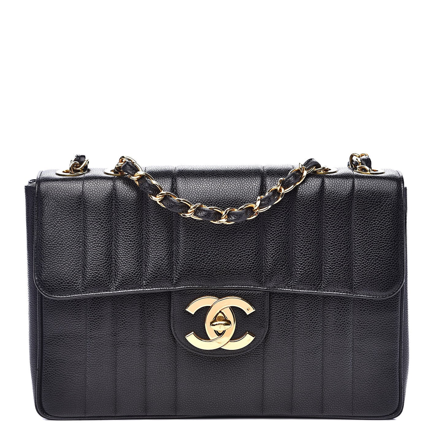 Caviar Vertical Quilted Jumbo Single Flap Black