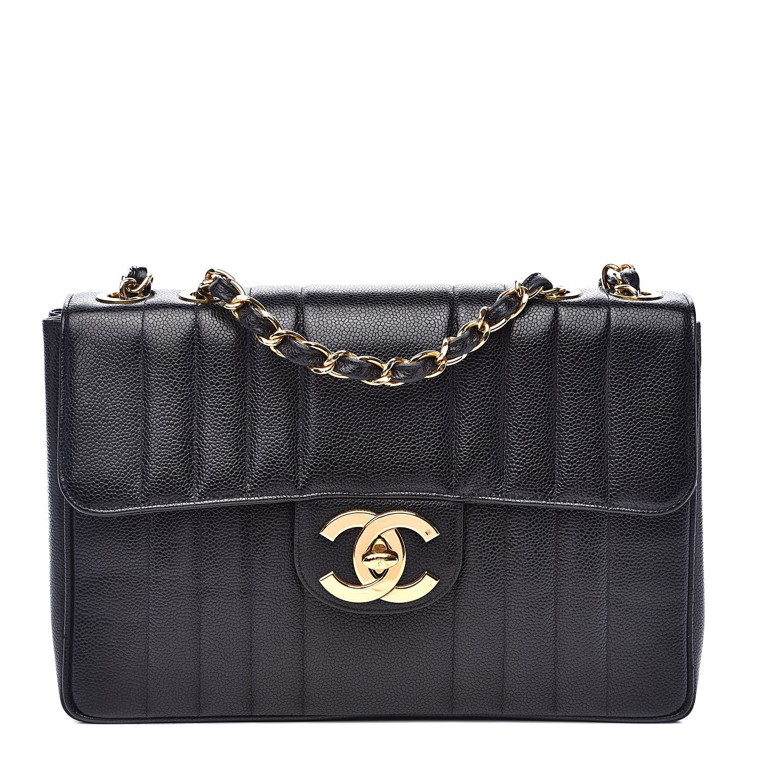 Chanel Caviar Vertical Quilted Jumbo Single Flap Black 1 of 13